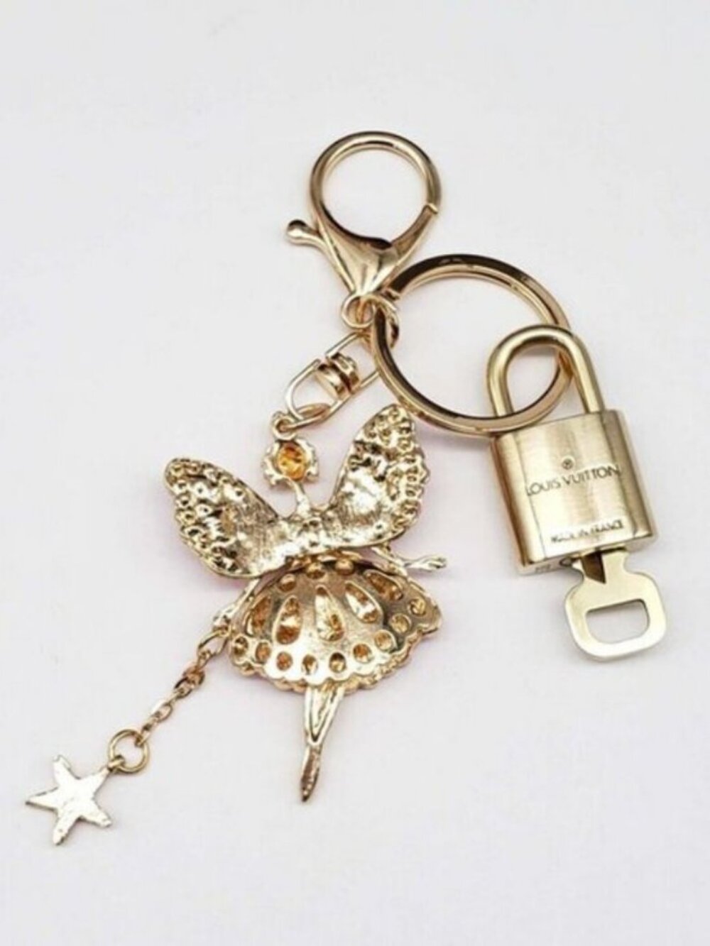 LV Gold Padlock & Key 🔒 Authentic Louis Vuitton Bag Unbranded Fairy Charm - Picture 6 of 7
